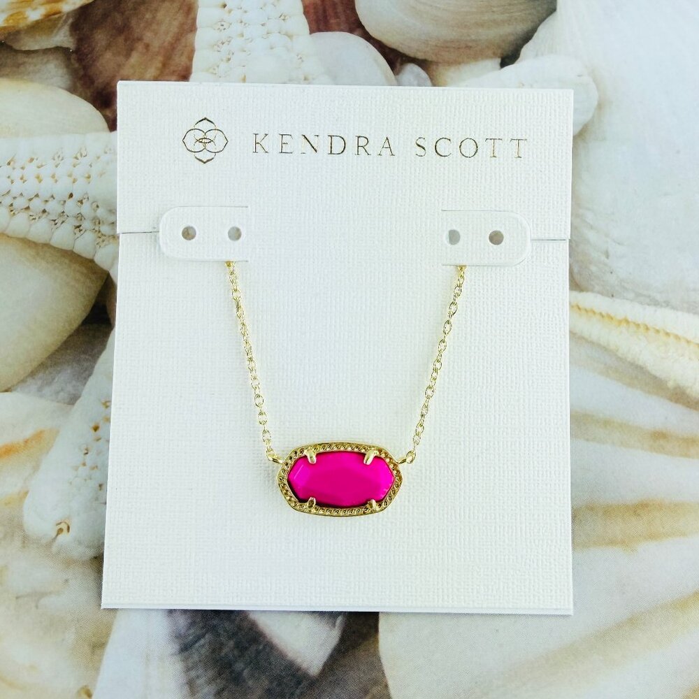 Kendra Scott Elisa magenta pink gold necklace